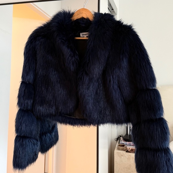 About Us Blue Fur Coat Cropped - Picture 1 of 4